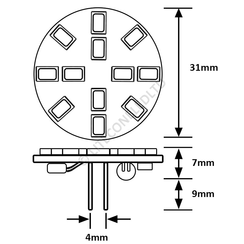 G4 12SMD 10-30 Vdc Back Pin 2.4W Warm White LED Bulb